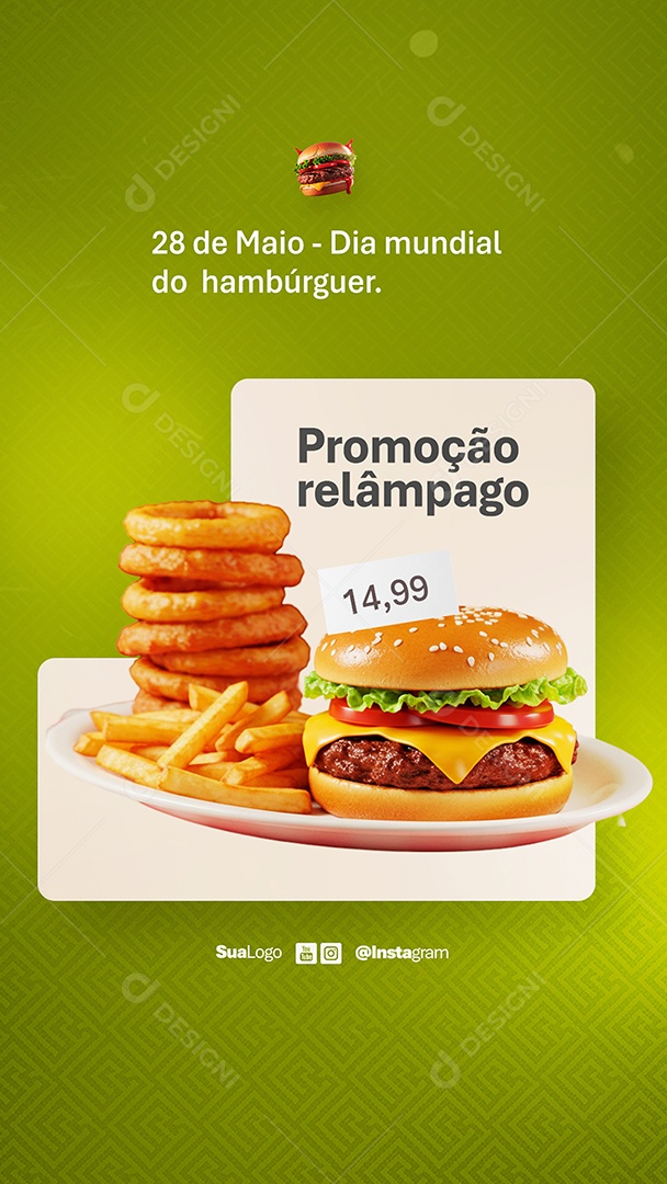 Story Dia Mundial do Hambúrguer 28 de Maio Promoção Relâmpago Social Media PSD Editável