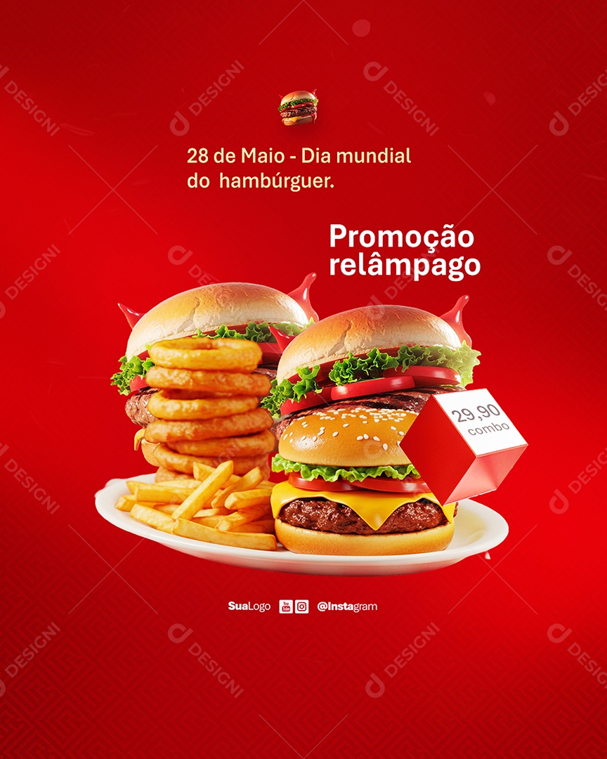 Dia Mundial do Hambúrguer 28 de Maio Promoção Relâmpago Social Media PSD Editável