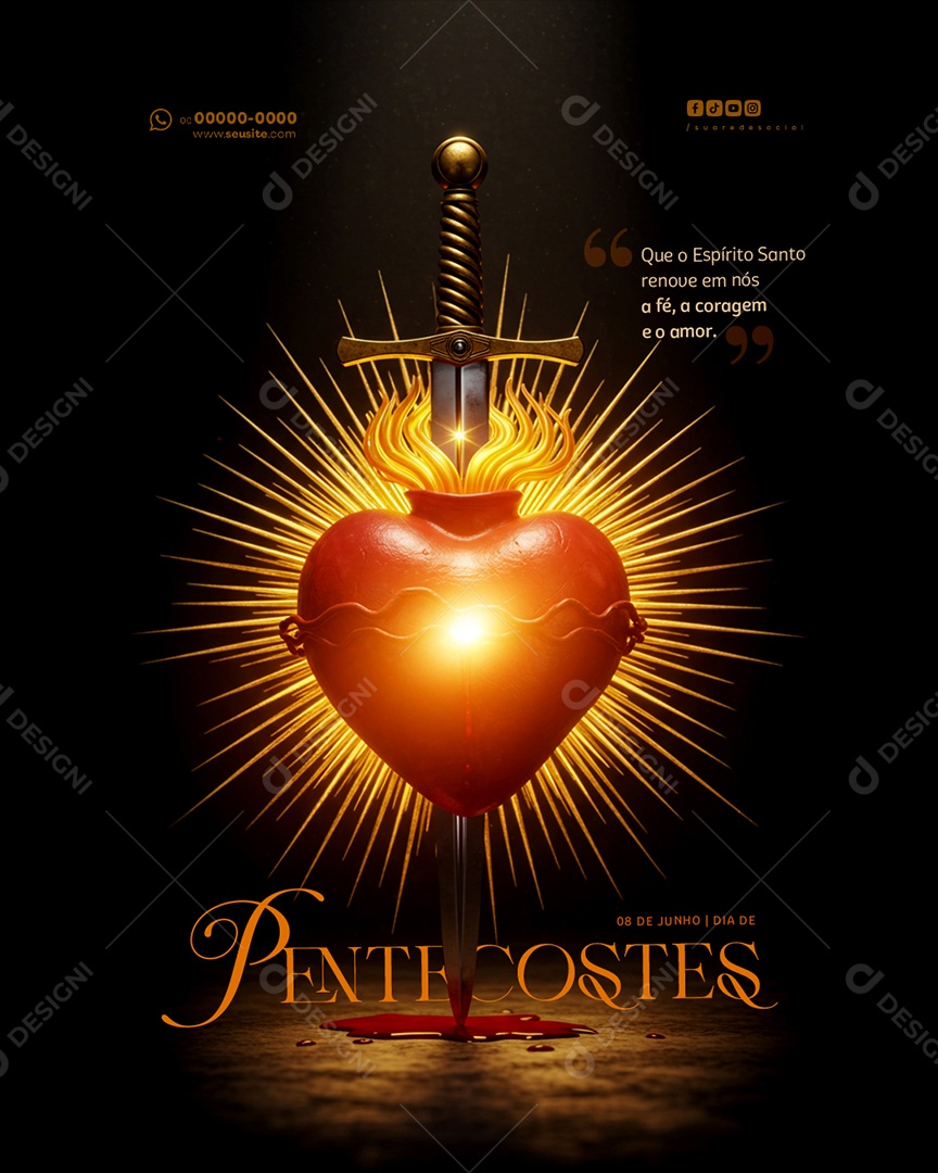 Dia de Pentecostes 8 de junho Social Media PSD Editável