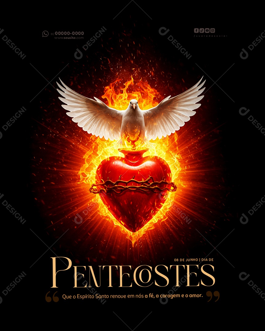 Dia de Pentecostes 8 de junho Social Media PSD Editável