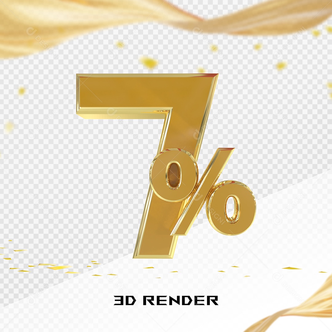 Elemento 3D Número 7% Dourado para Composição PSD