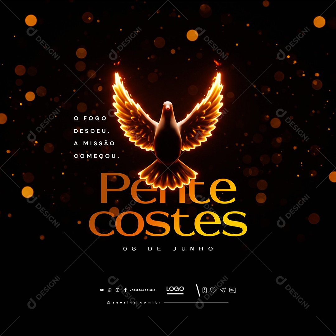 Dia de Pentecostes 08 de Junho Social Media PSD Editável