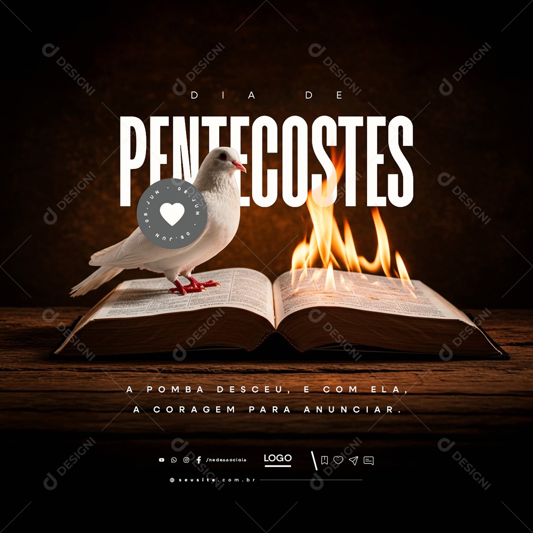 Dia de Pentecostes 08 de Junho Social Media PSD Editável