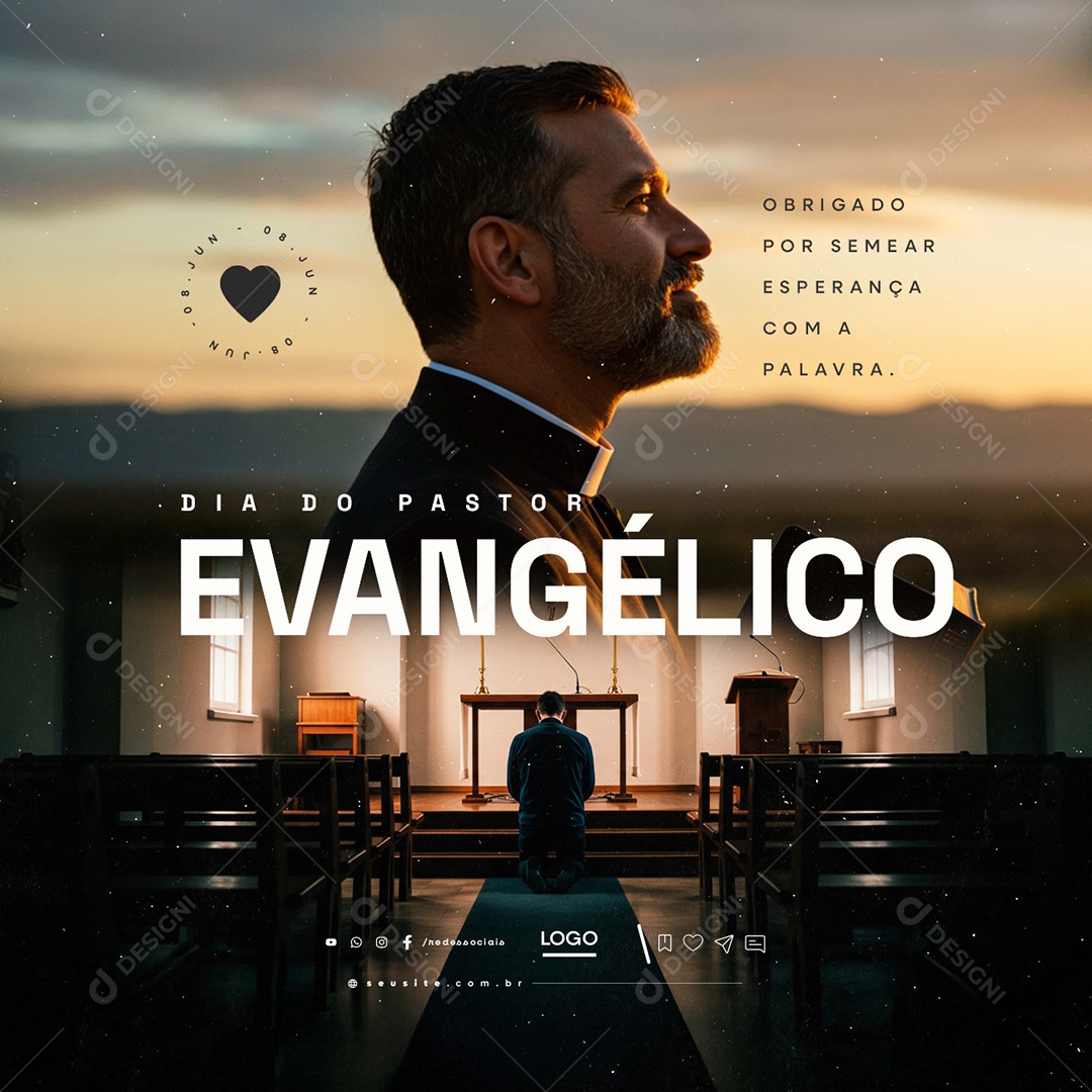 Dia do Pastor Evangélico 08 de Junho Social Media PSD Editável