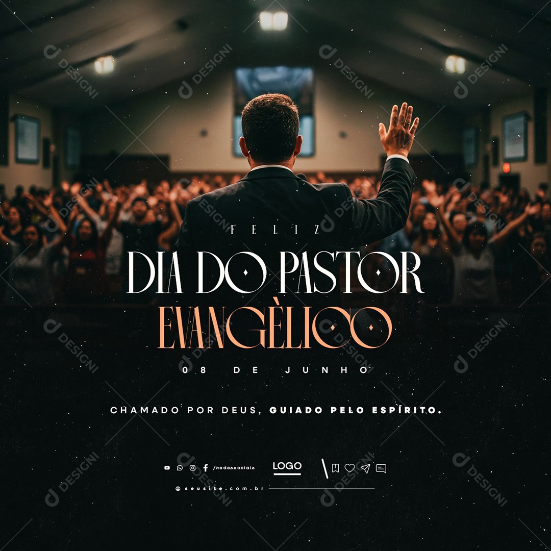 Feliz Dia do Pastor Evangélico 08 de Junho Social Media PSD Editável