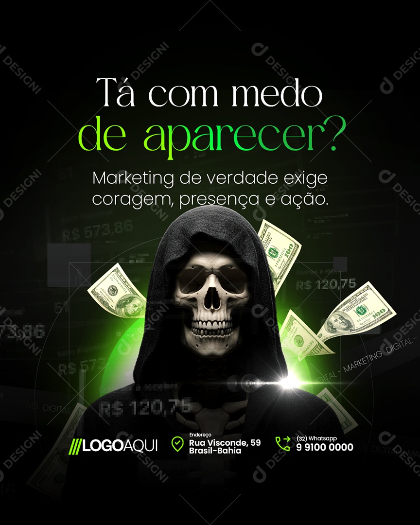 Marketing Digital Tá com Medo de Aparecer Social Media PSD Editável