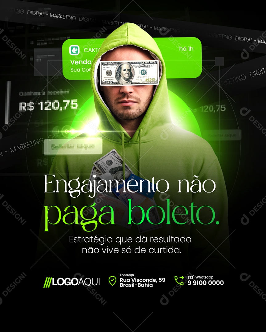 Marketing Digital Engajamento Não Paga Boleto Social Media PSD Editável