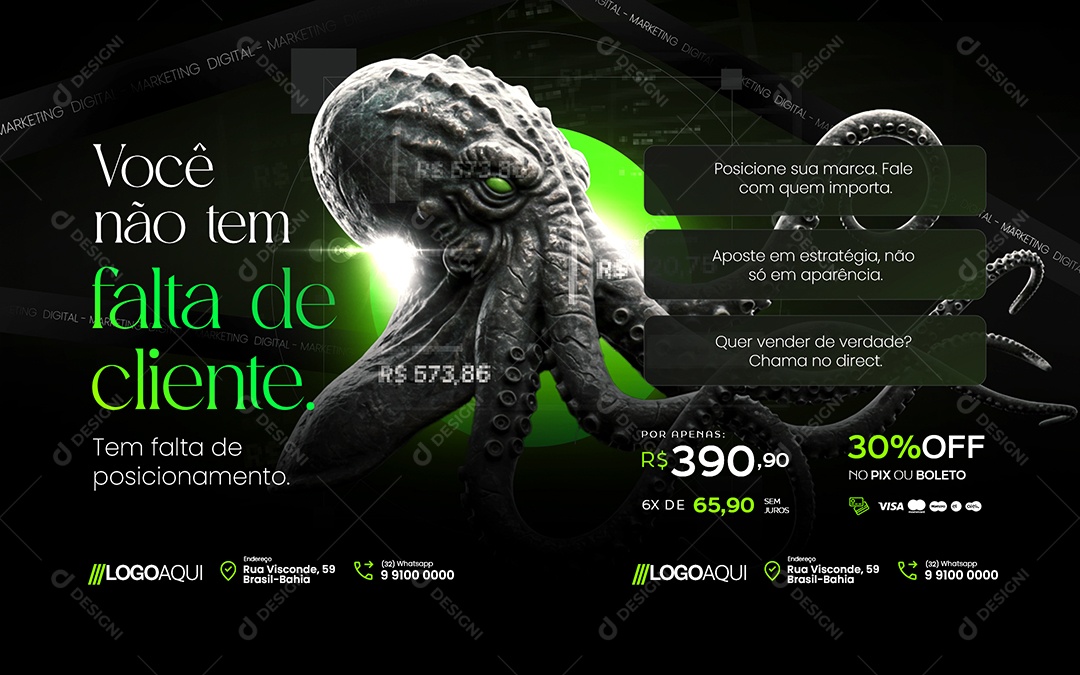 Carrossel Marketing Digital Você Não Tem Falta de Cliente Social Media PSD Editável