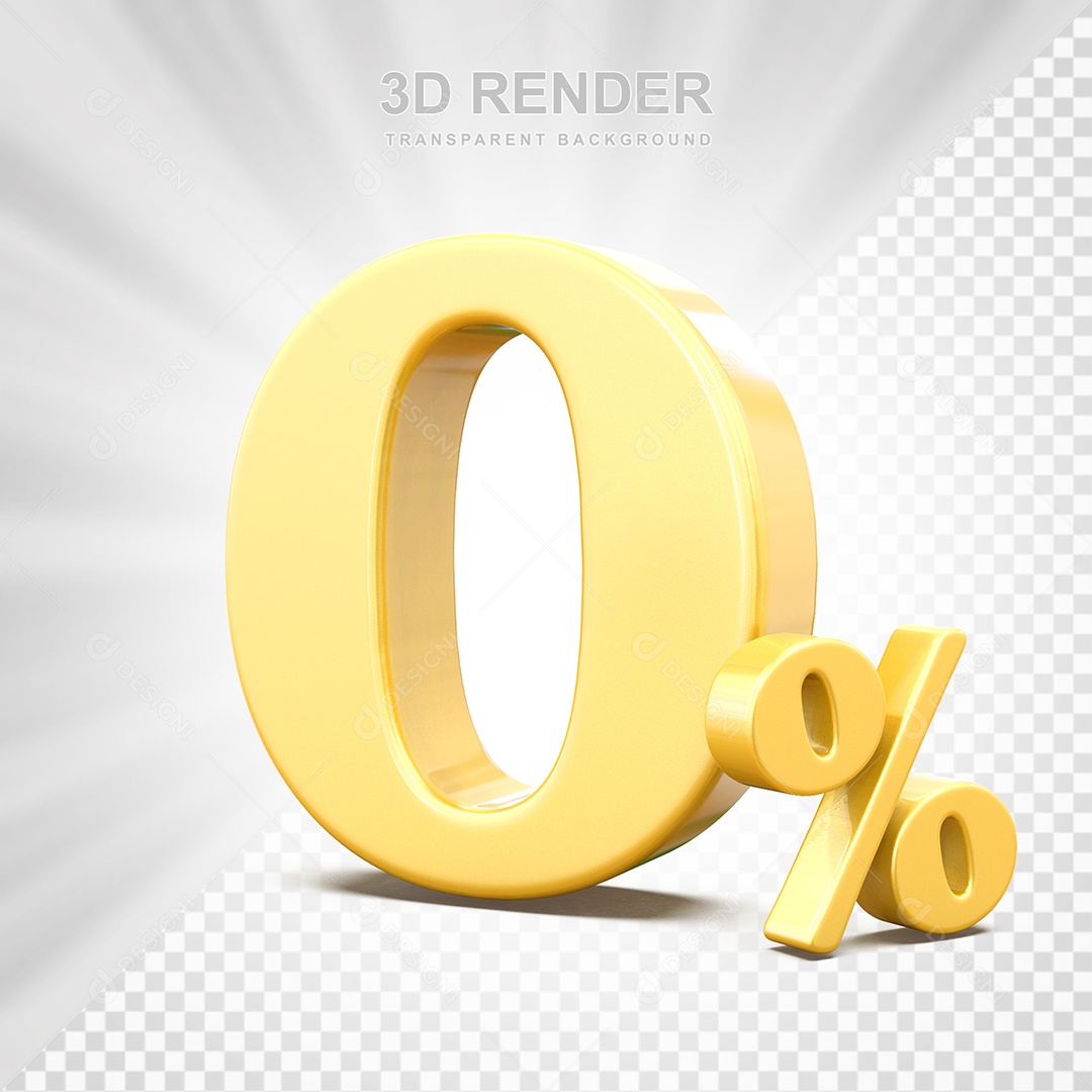 Elemento 3D Número 0% Amarelo Para Composição PSD