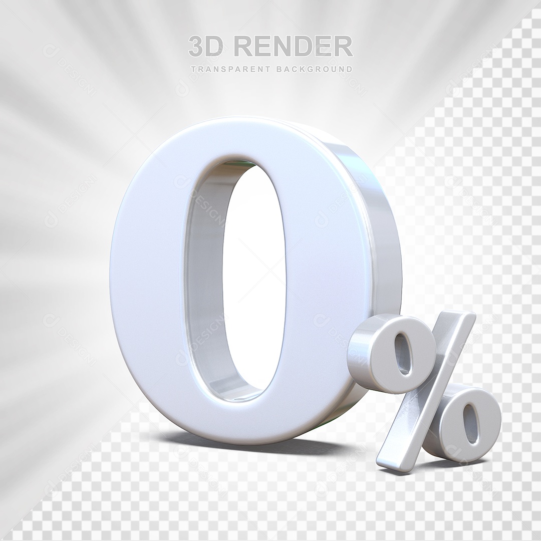 Elemento 3D Número 0% Branco Para Composição PSD
