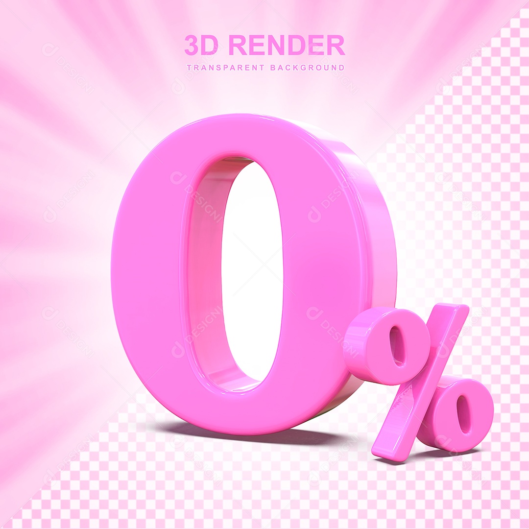 Elemento 3D Número 0% Rosa Para Composição PSD