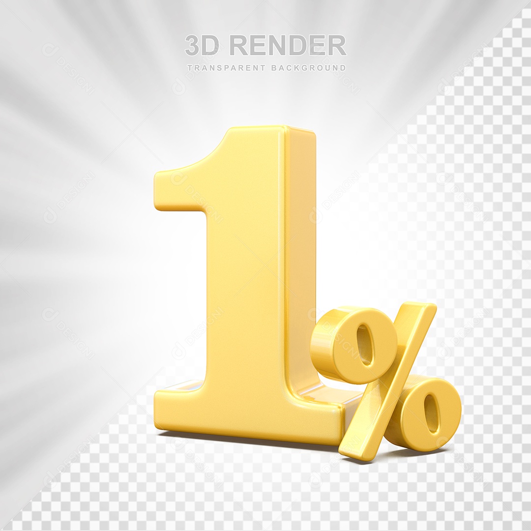 Elemento 3D Número 1% Amarelo Para Composição PSD