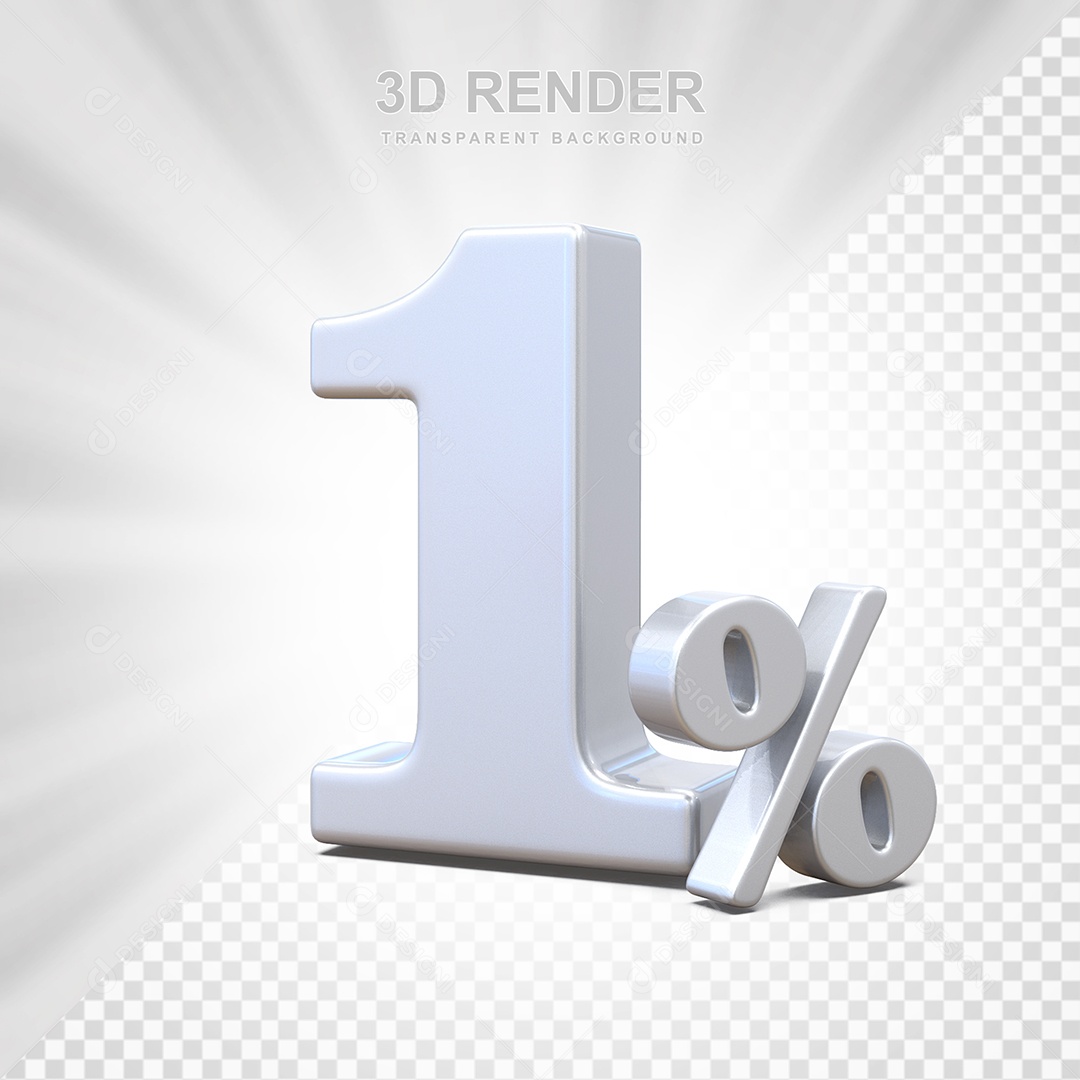 Elemento 3D Número 1% Branco Para Composição PSD