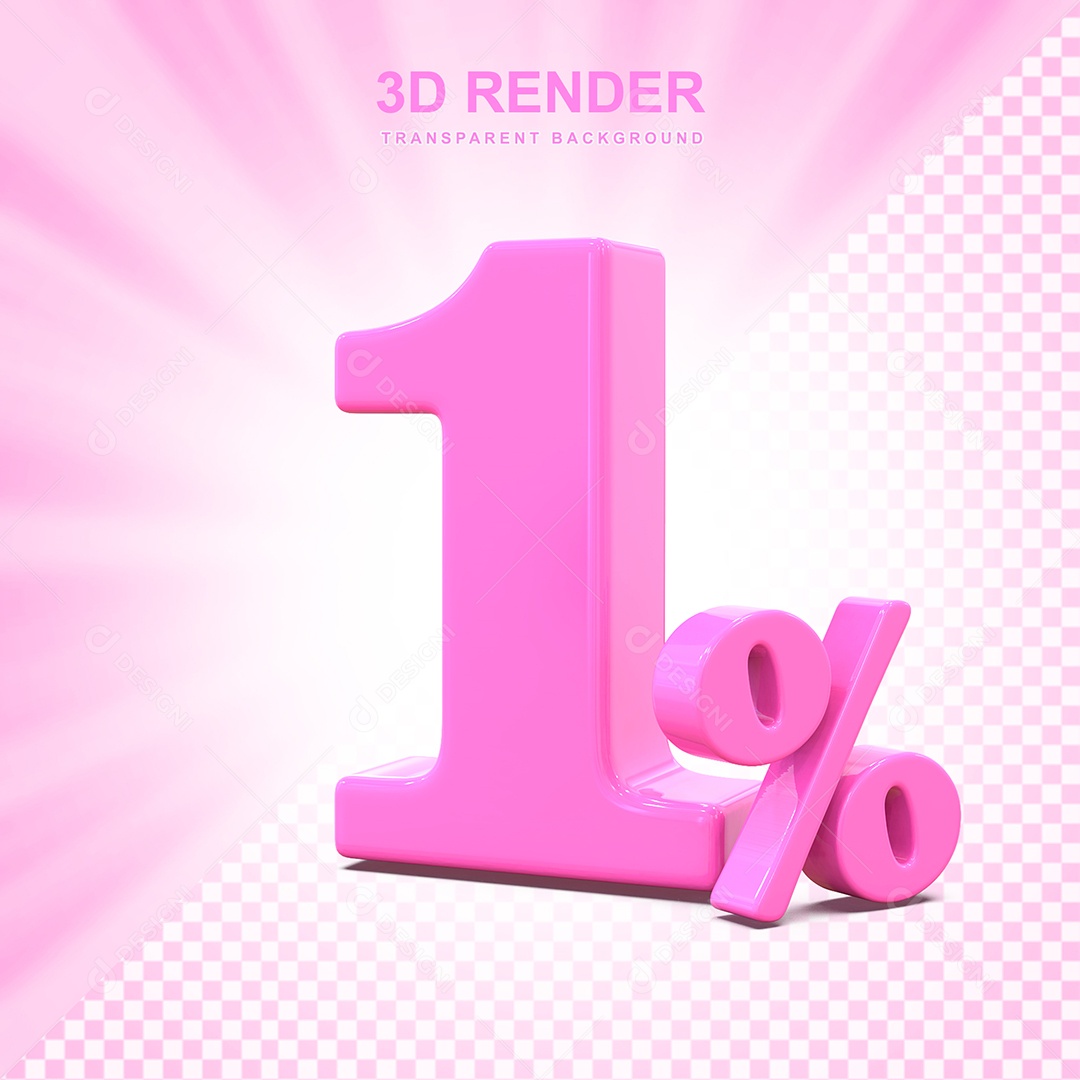 Elemento 3D Número 1% Rosa Para Composição PSD