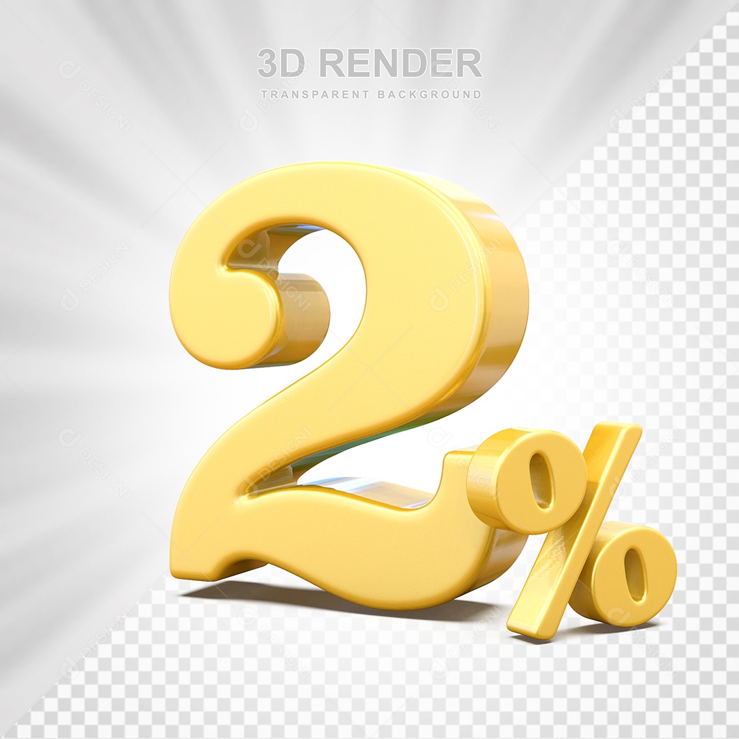 Elemento 3D Número 2% Amarelo Para Composição PSD