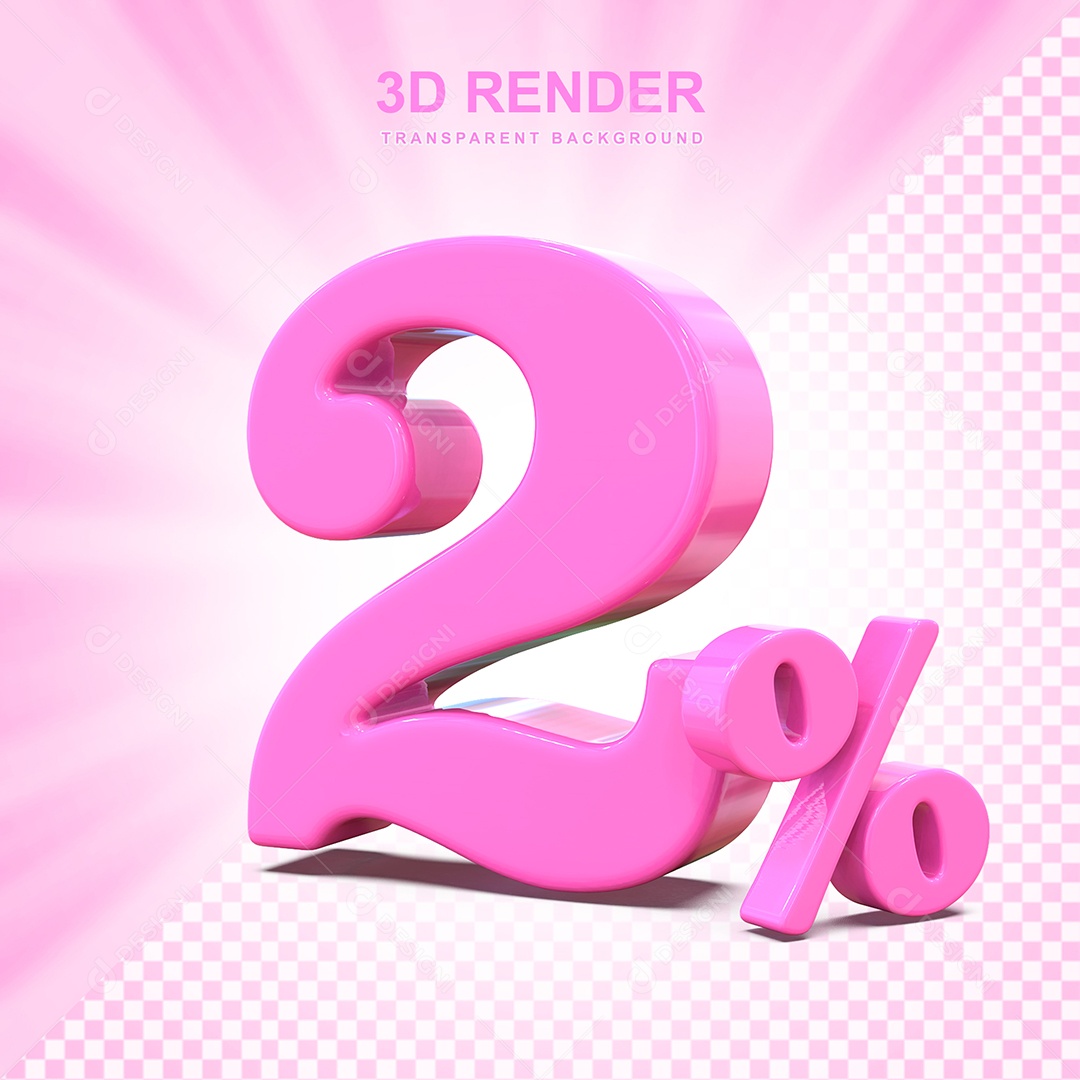 Elemento 3D Número 2% Rosa Para Composição PSD