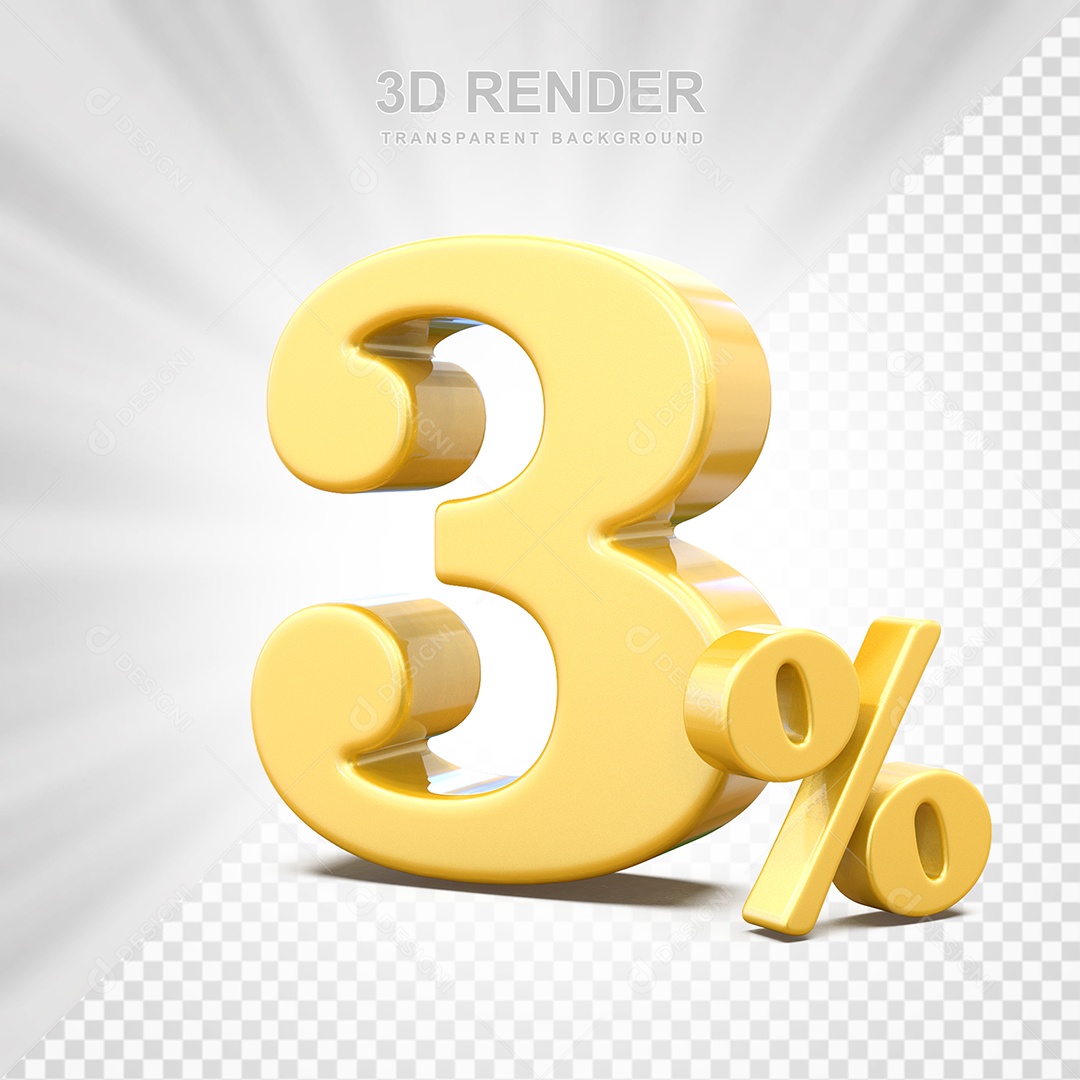 Elemento 3D Número 3% Amarelo Para Composição PSD