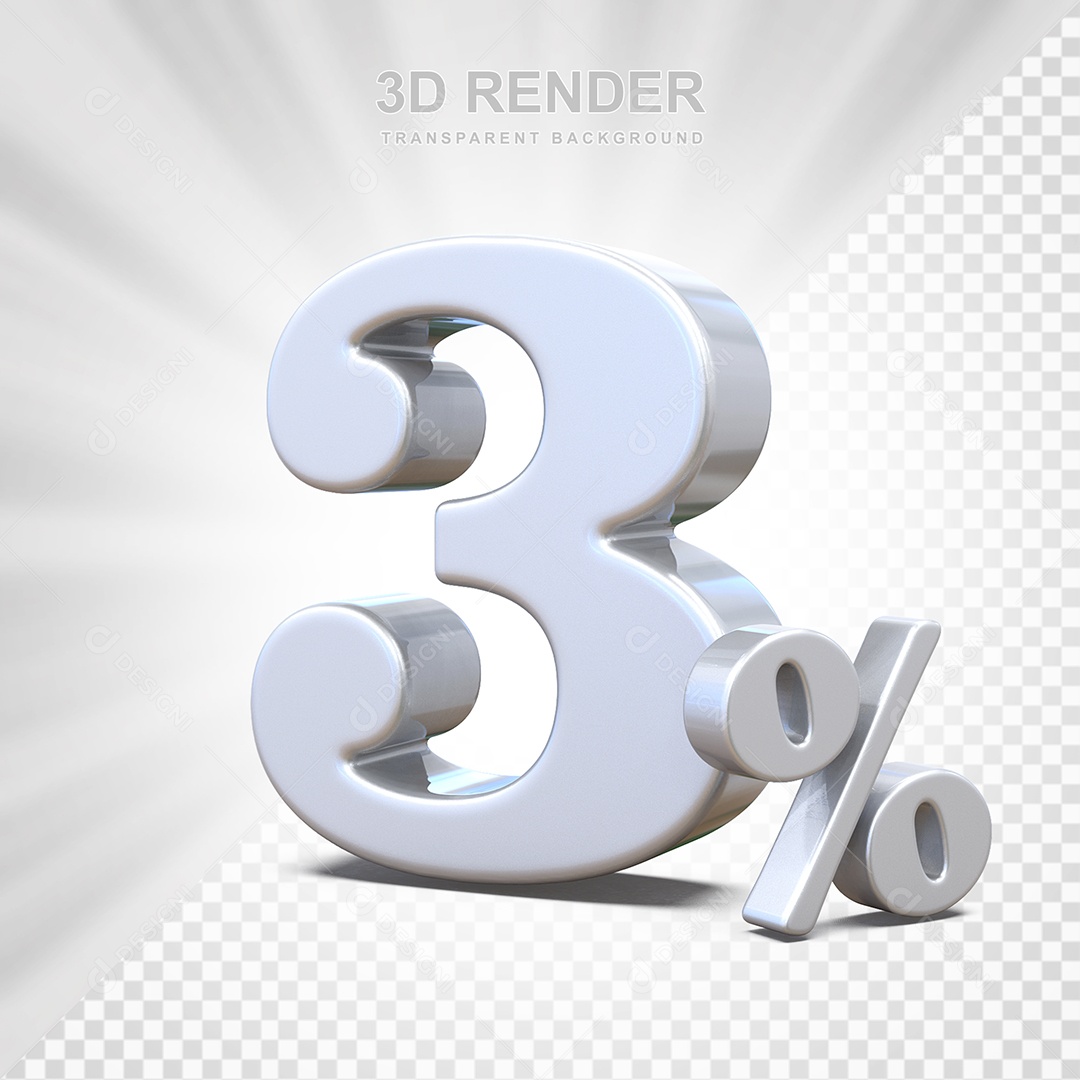 Elemento 3D Número 3% Branco Para Composição PSD