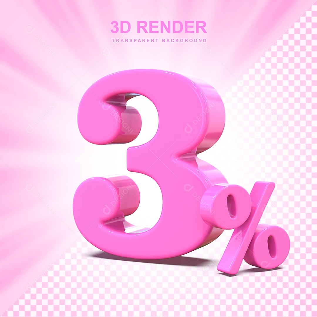 Elemento 3D Número 3% Rosa Para Composição PSD