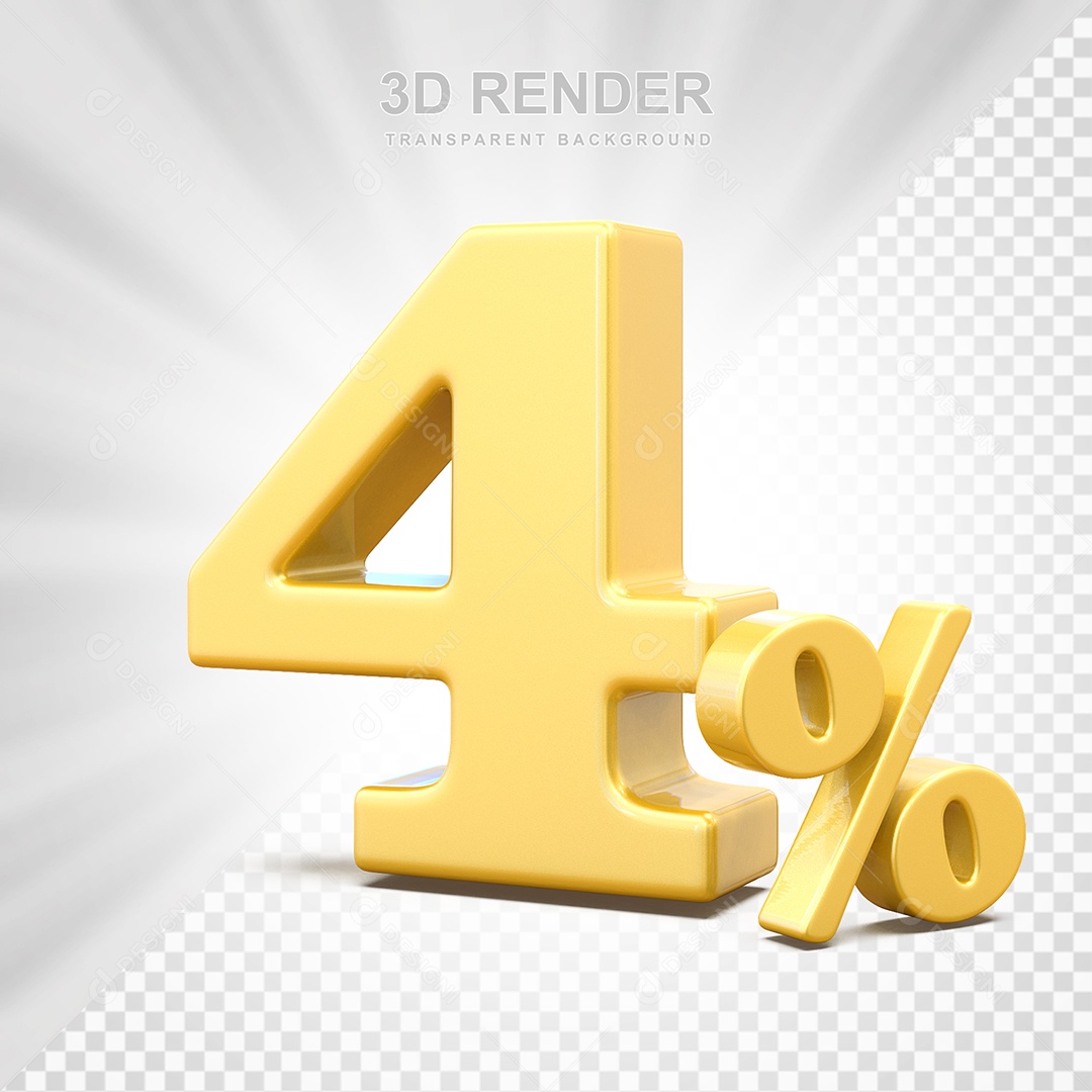 Elemento 3D Número 4% Amarelo Para Composição PSD