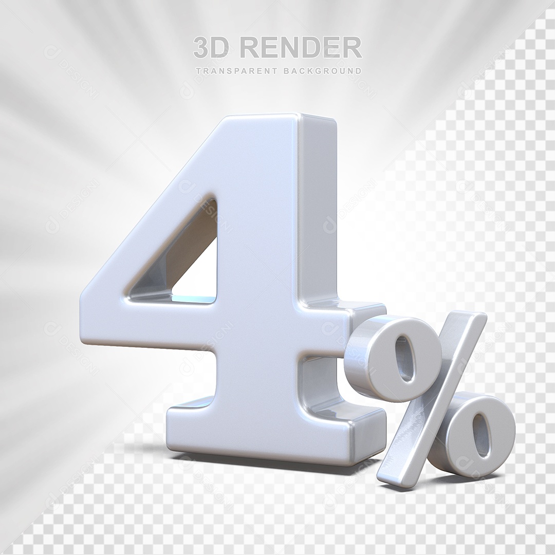Elemento 3D Número 4% Branco Para Composição PSD