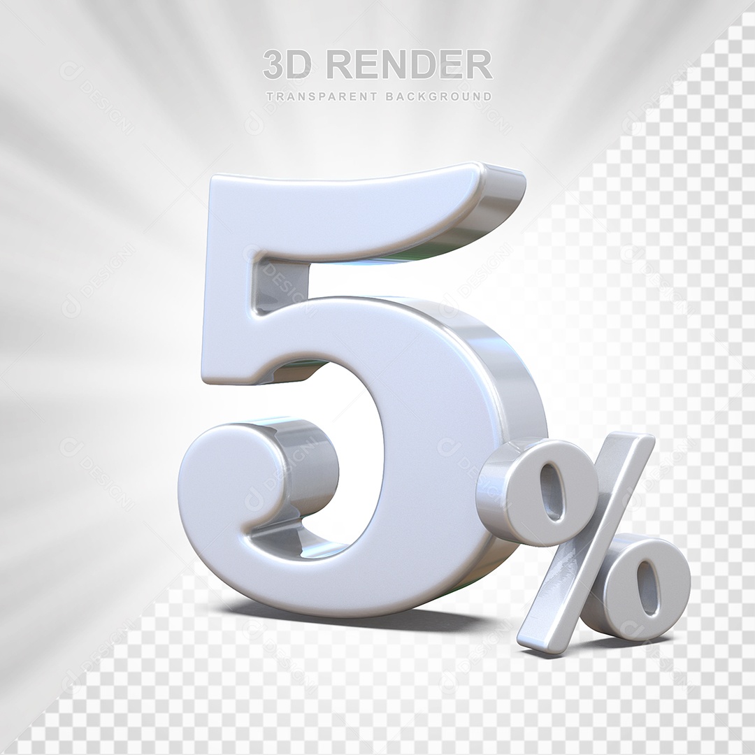 Elemento 3D Número 5% Branco Para Composição PSD