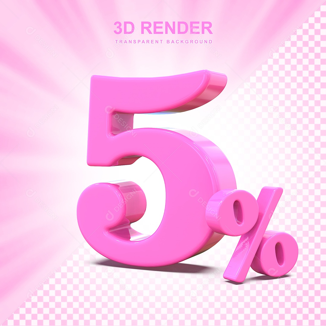 Elemento 3D Número 5% Rosa Para Composição PSD