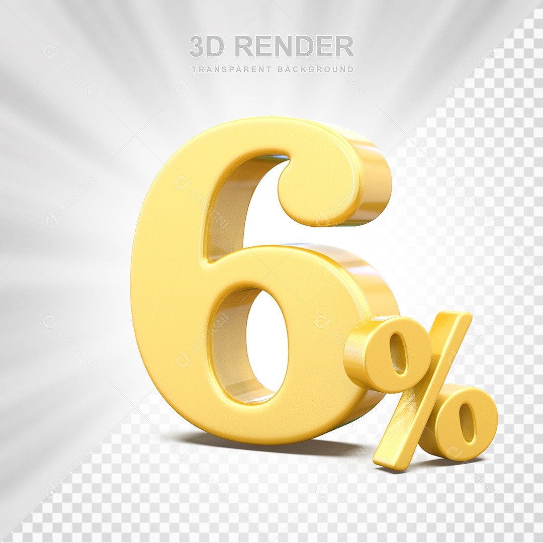 Elemento 3D Número 6% Amarelo Para Composição PSD