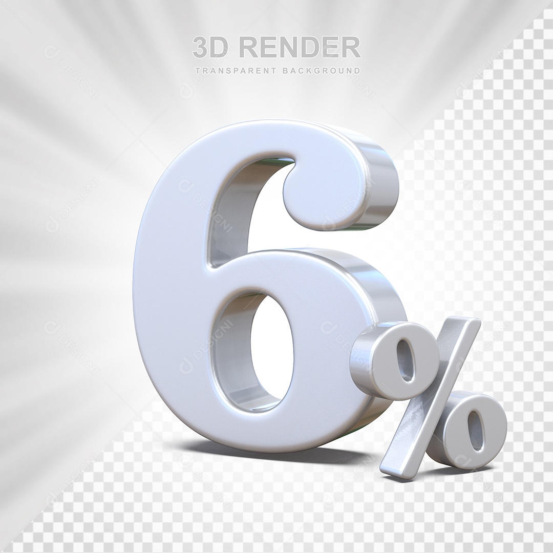 Elemento 3D Número 6% Branco Para Composição PSD
