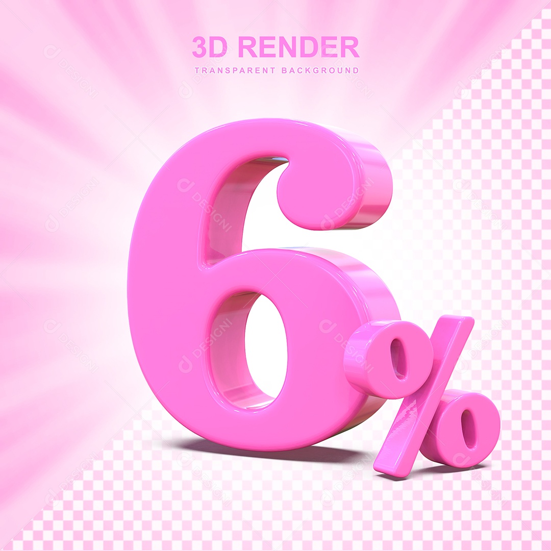 Elemento 3D Número 6% Rosa Para Composição PSD