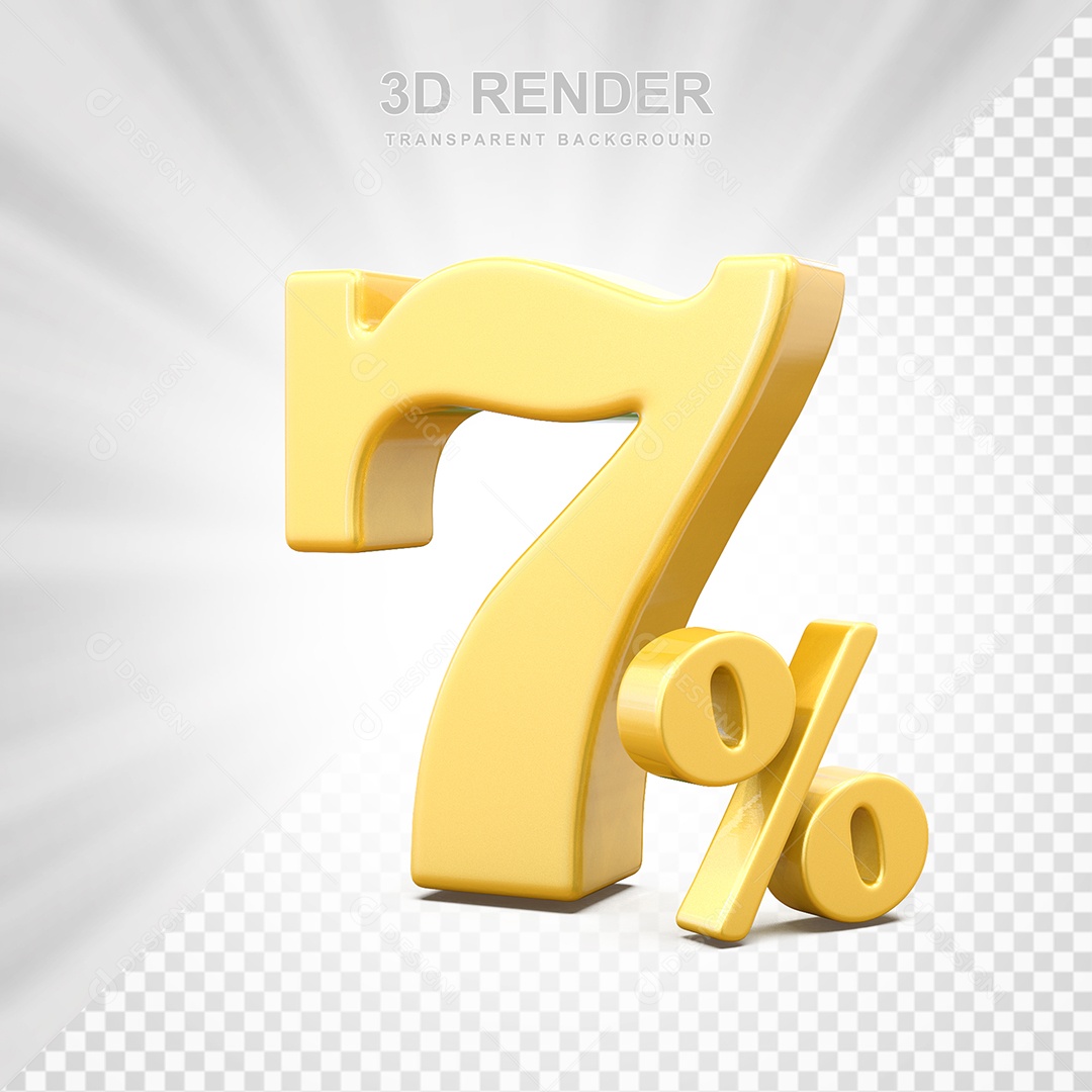 Elemento 3D Número 7% Amarelo Para Composição PSD