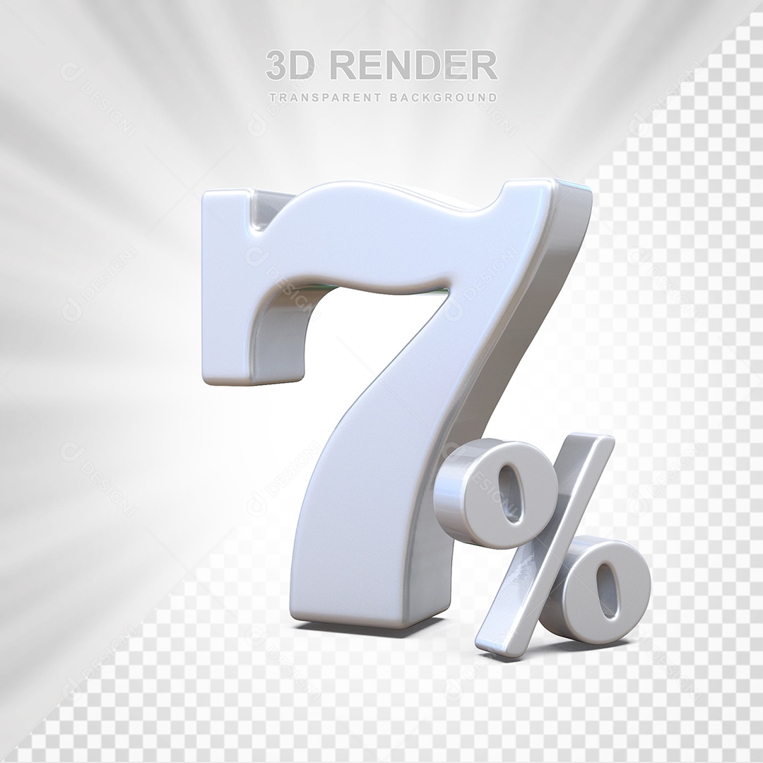 Elemento 3D Número 7% Branco Para Composição PSD