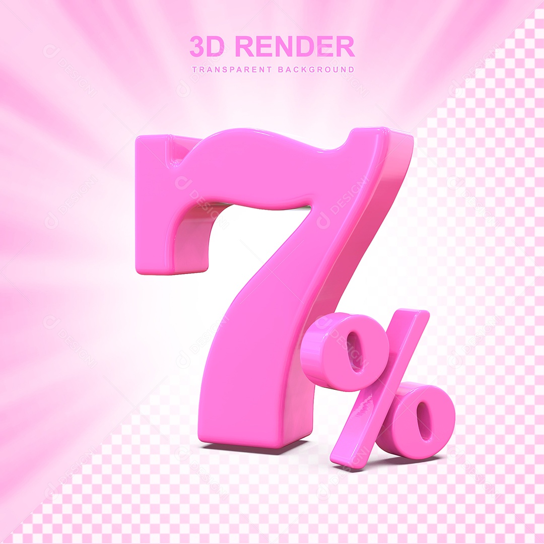 Elemento 3D Número 7% Rosa Para Composição PSD