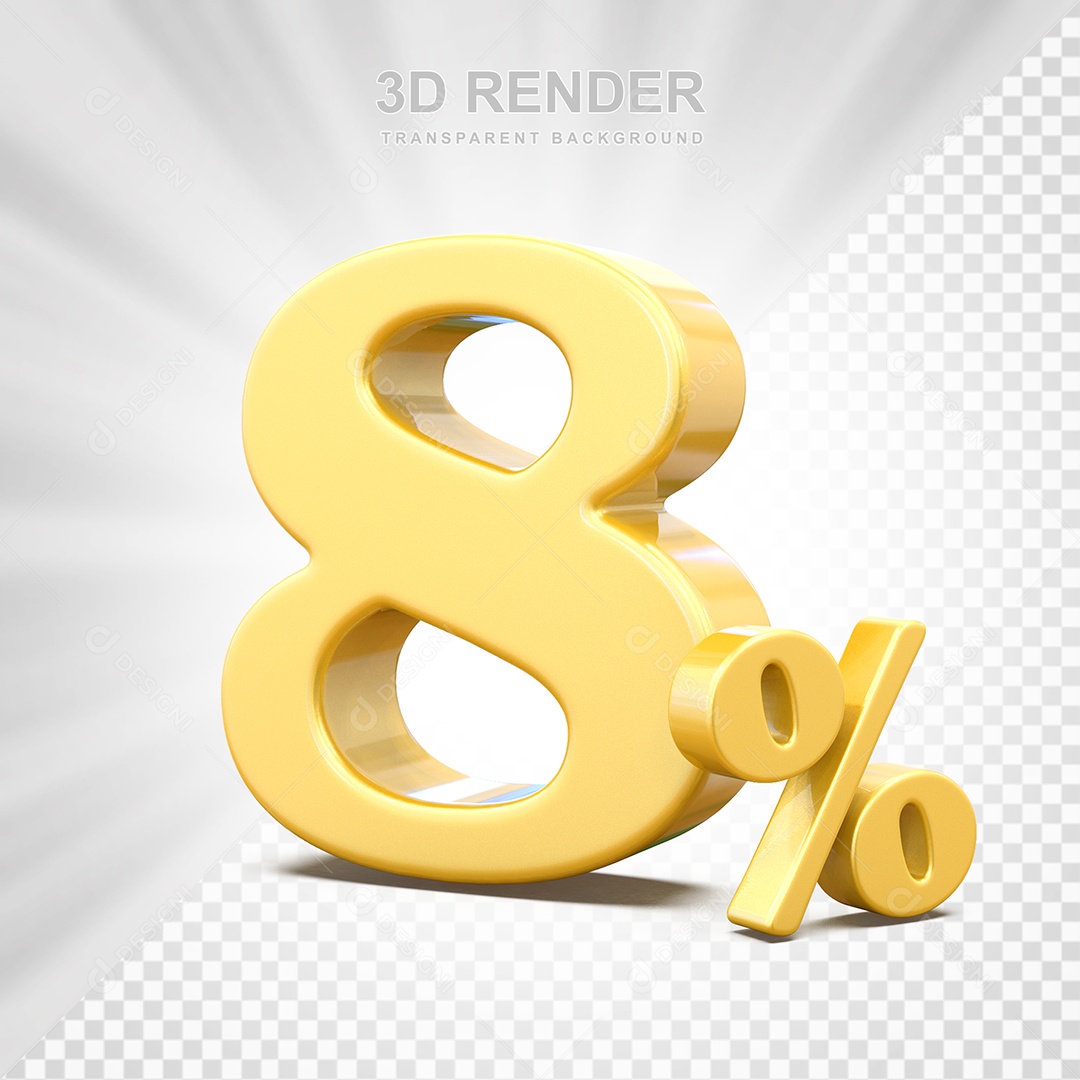 Elemento 3D Número 8% Amarelo Para Composição PSD