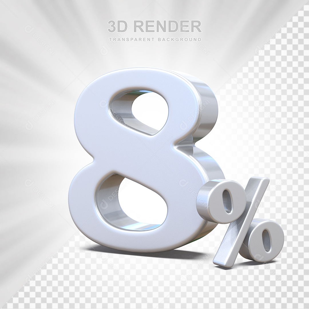 Elemento 3D Número 8% Branco Para Composição PSD
