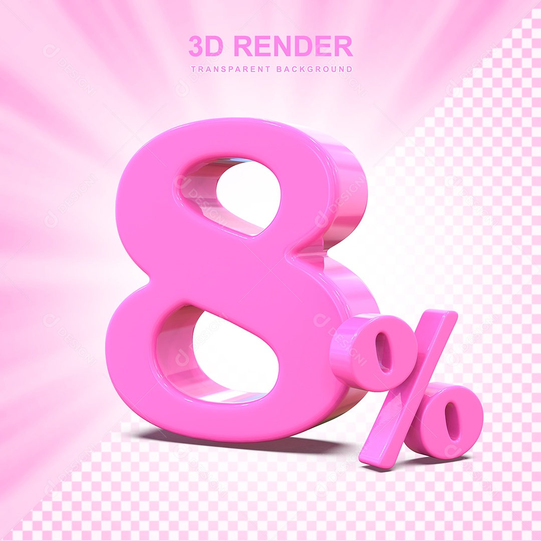 Elemento 3D Número 8% Rosa Para Composição PSD