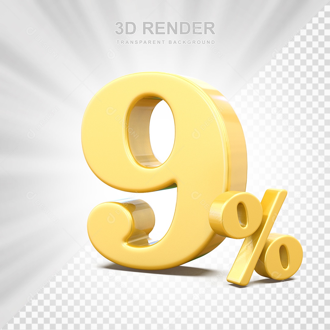 Elemento 3D Número 9% Amarelo Para Composição PSD