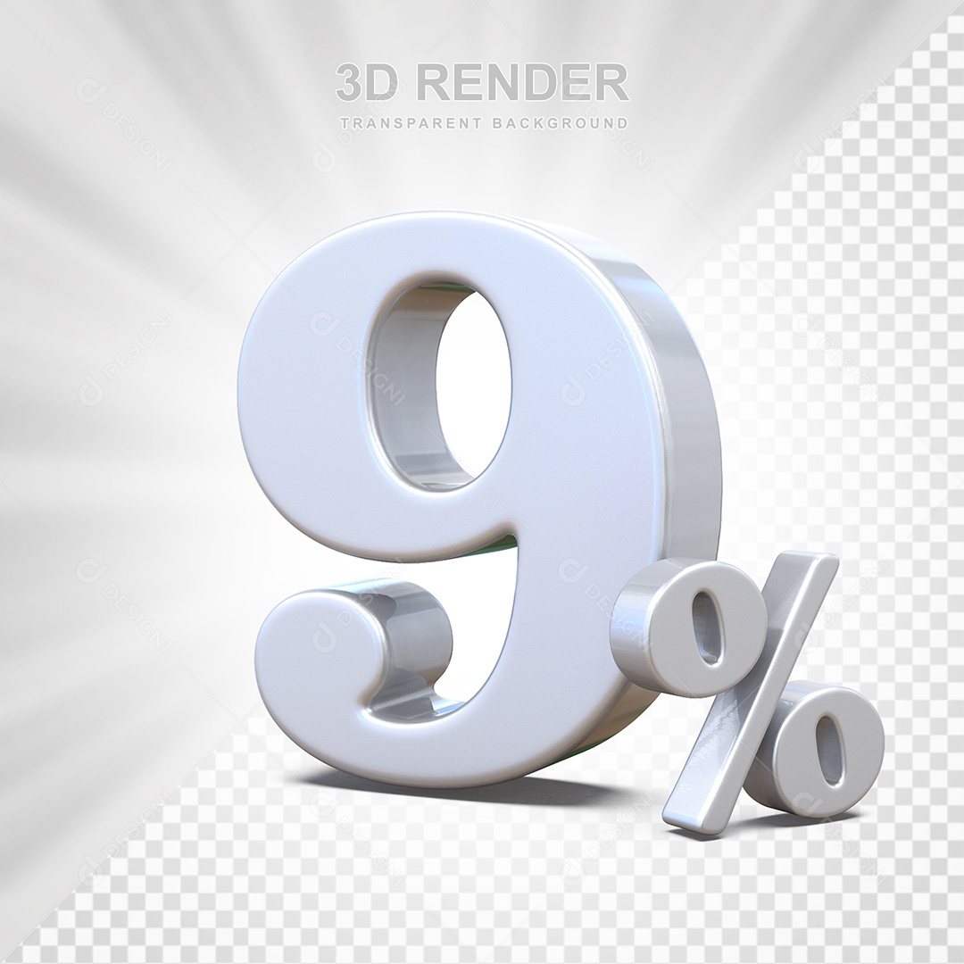 Elemento 3D Número 9% Branco Para Composição PSD