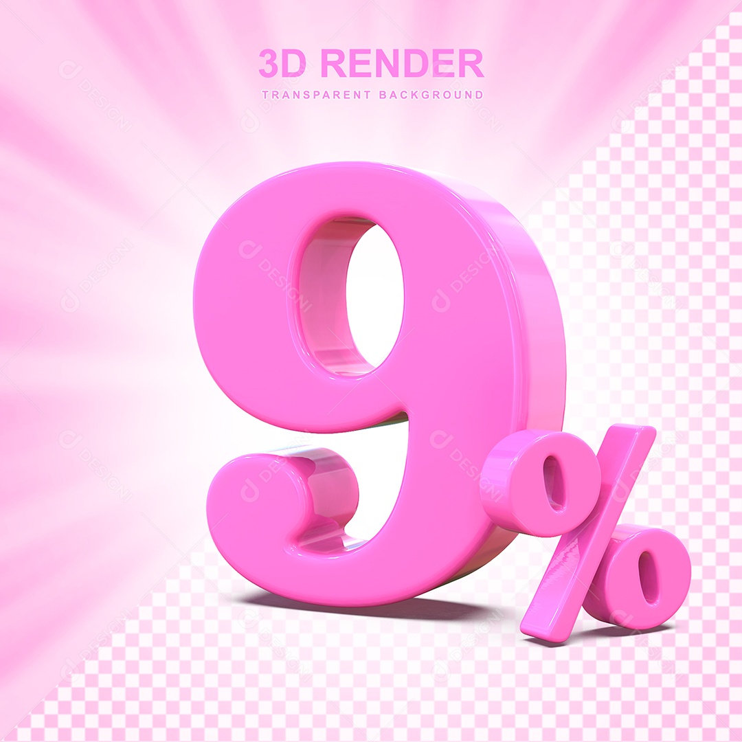 Elemento 3D Número 9% Rosa Para Composição PSD