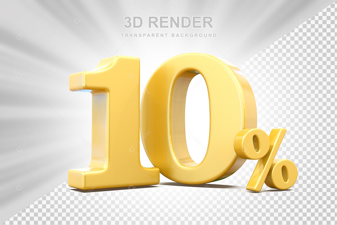 Elemento 3D Número 10% Amarelo Para Composição PSD