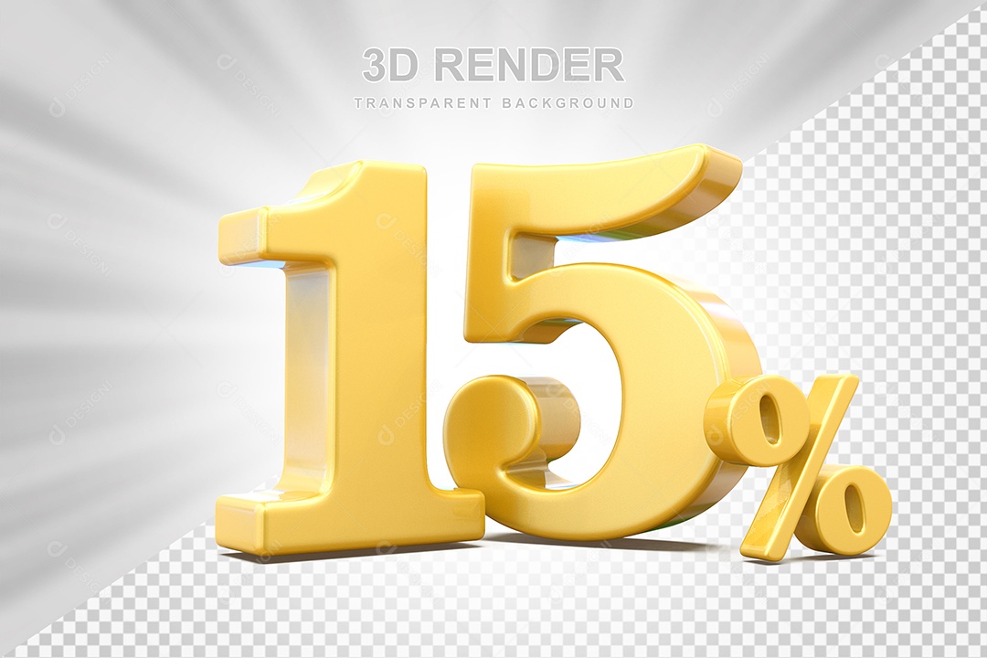 Elemento 3D Número 15% Amarelo Para Composição PSD