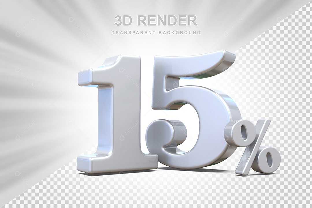 Elemento 3D Número 15% Branco Para Composição PSD