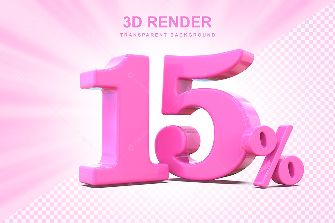 Elemento 3D Número 15% Rosa Para Composição PSD