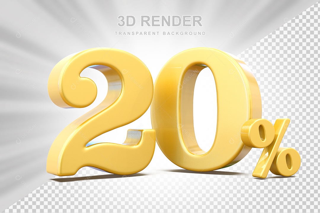 Elemento 3D Número 20% Amarelo Para Composição PSD