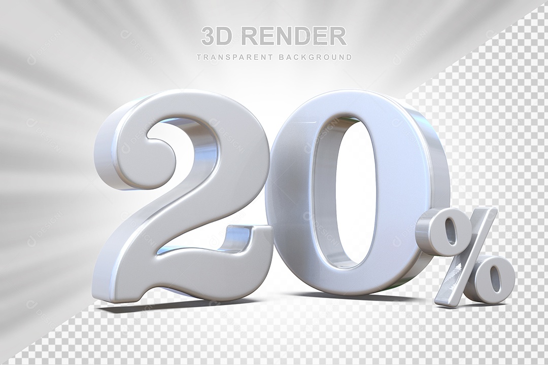 Elemento 3D Número 20% Branco Para Composição PSD