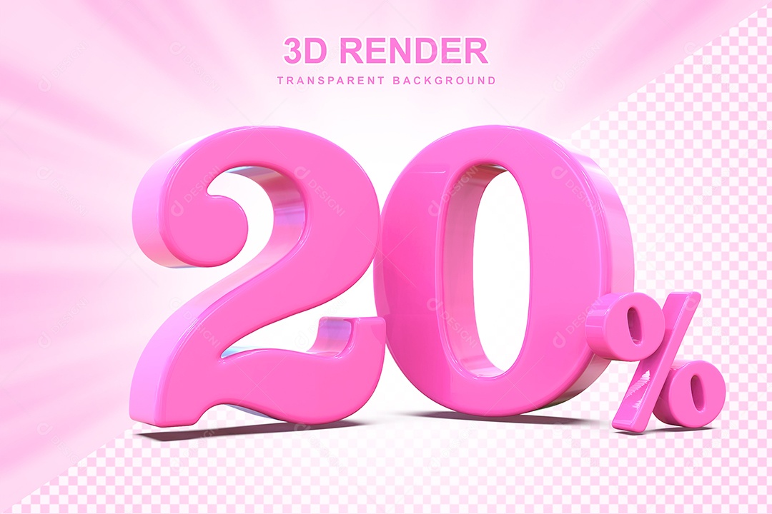 Elemento 3D Número 20% Rosa Para Composição PSD