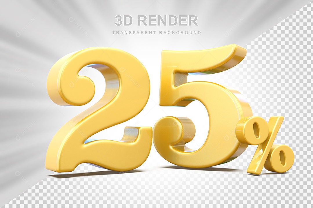 Elemento 3D Número 25% Amarelo Para Composição PSD