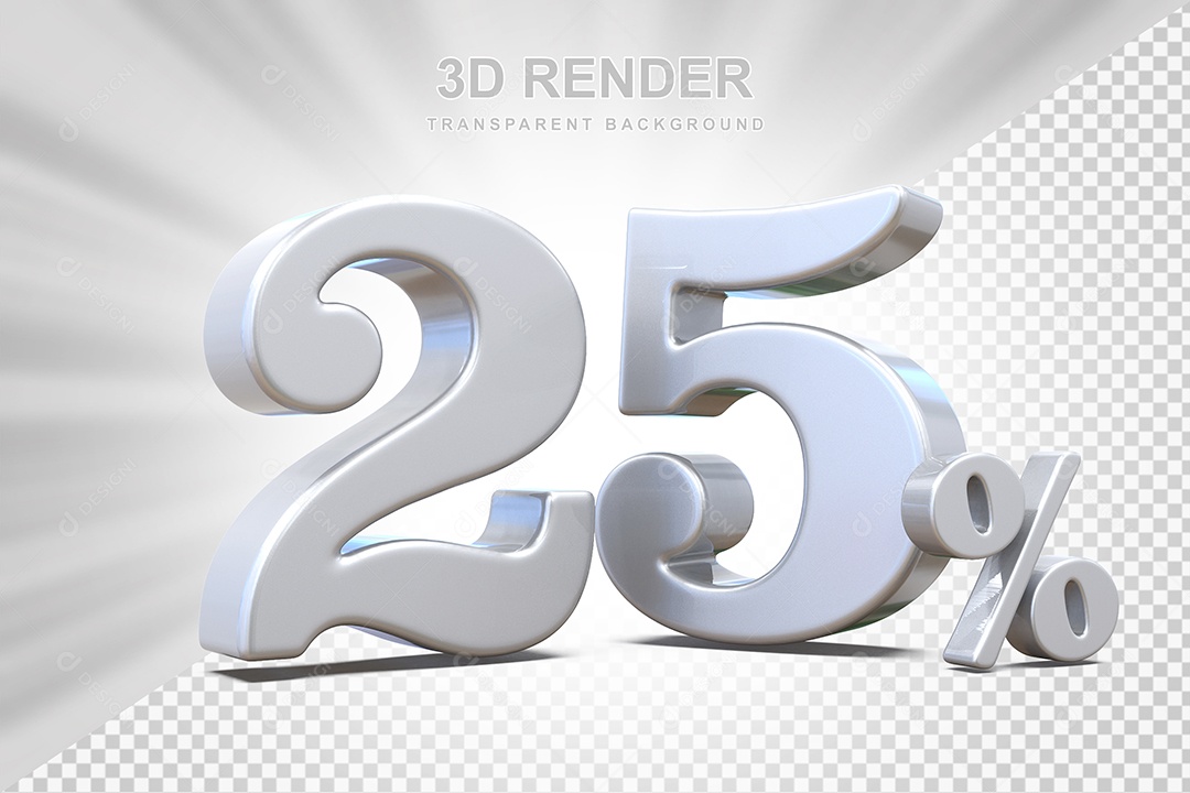 Elemento 3D Número 25% Branco Para Composição PSD