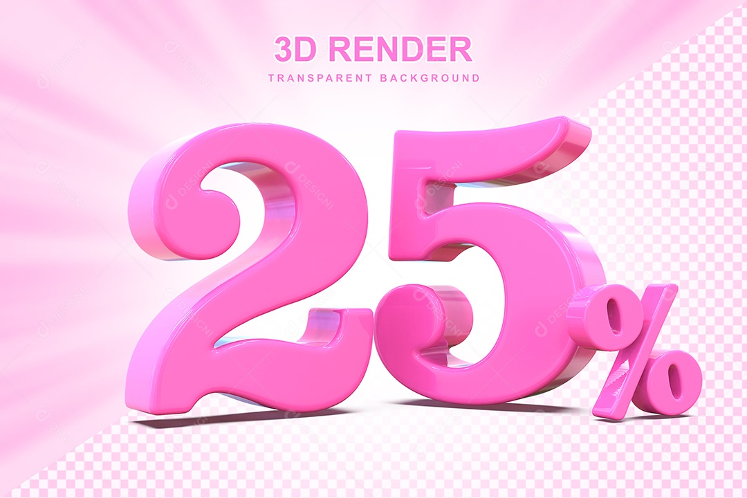Elemento 3D Número 25% Rosa Para Composição PSD