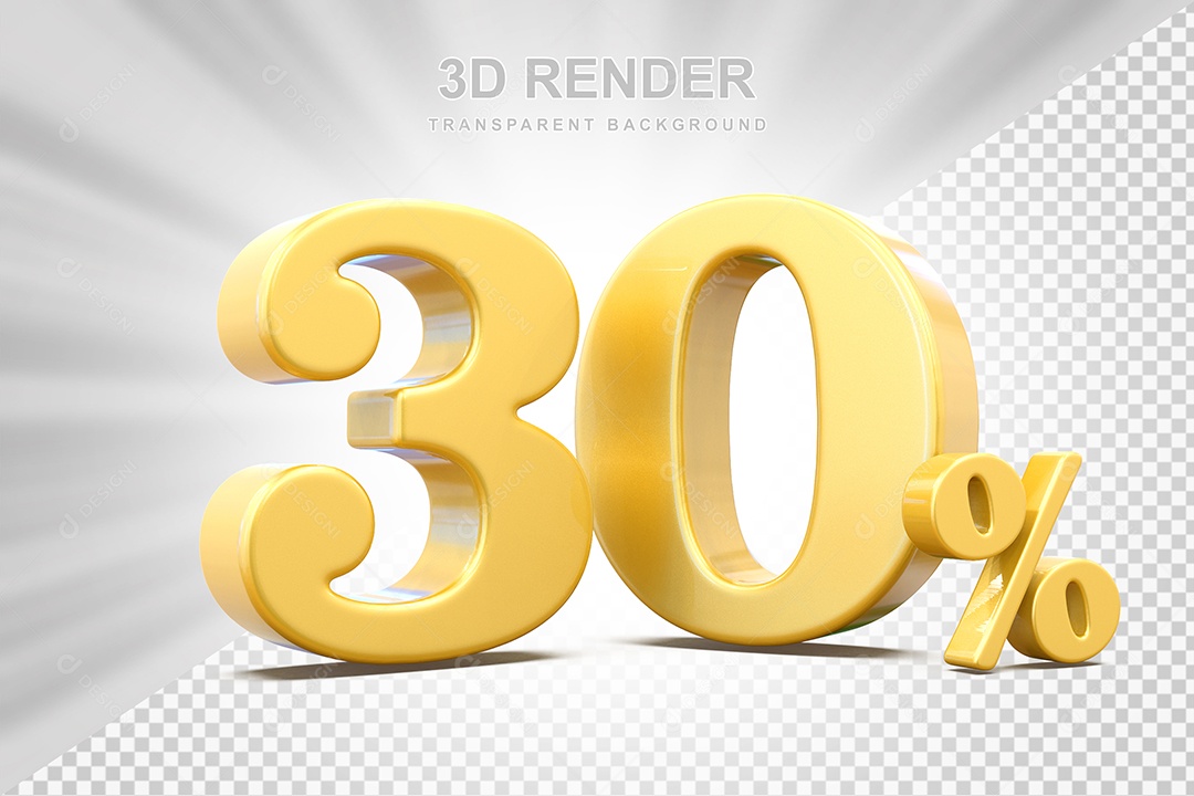 Elemento 3D Número 30% Amarelo Para Composição PSD